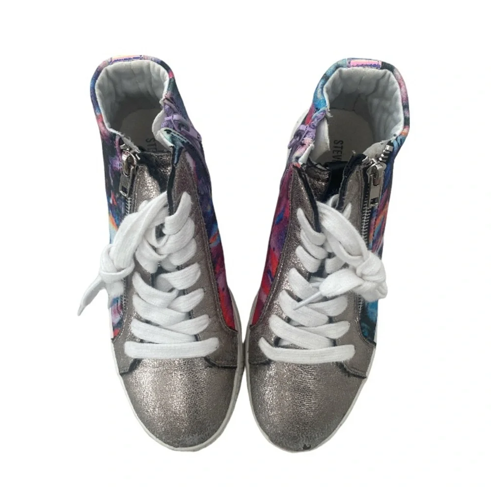Steve Madden Girls Youth Hi-Top Sneaker multicolor metallic laces zipper size 5